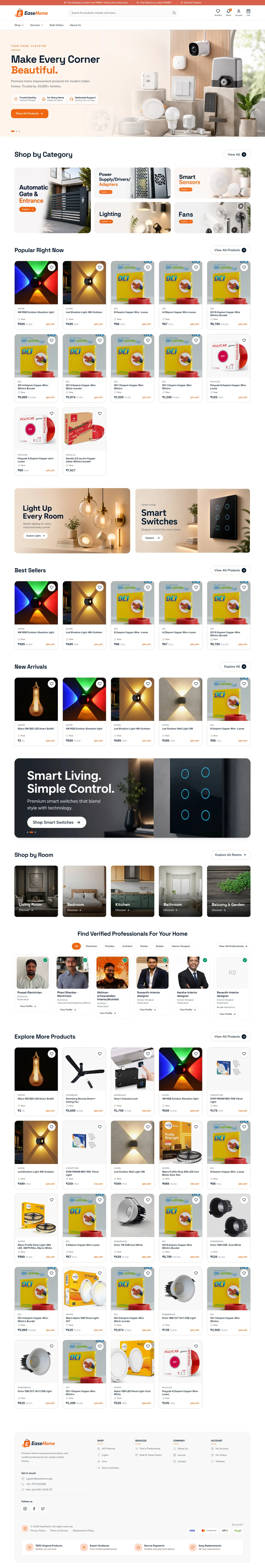 EaseHome storefront — hero, shop by category, best sellers and shop by room